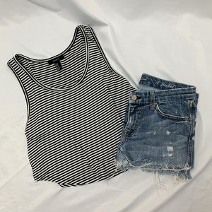 Forever 21 Black & White Striped Cropped Tank Top Size Medium